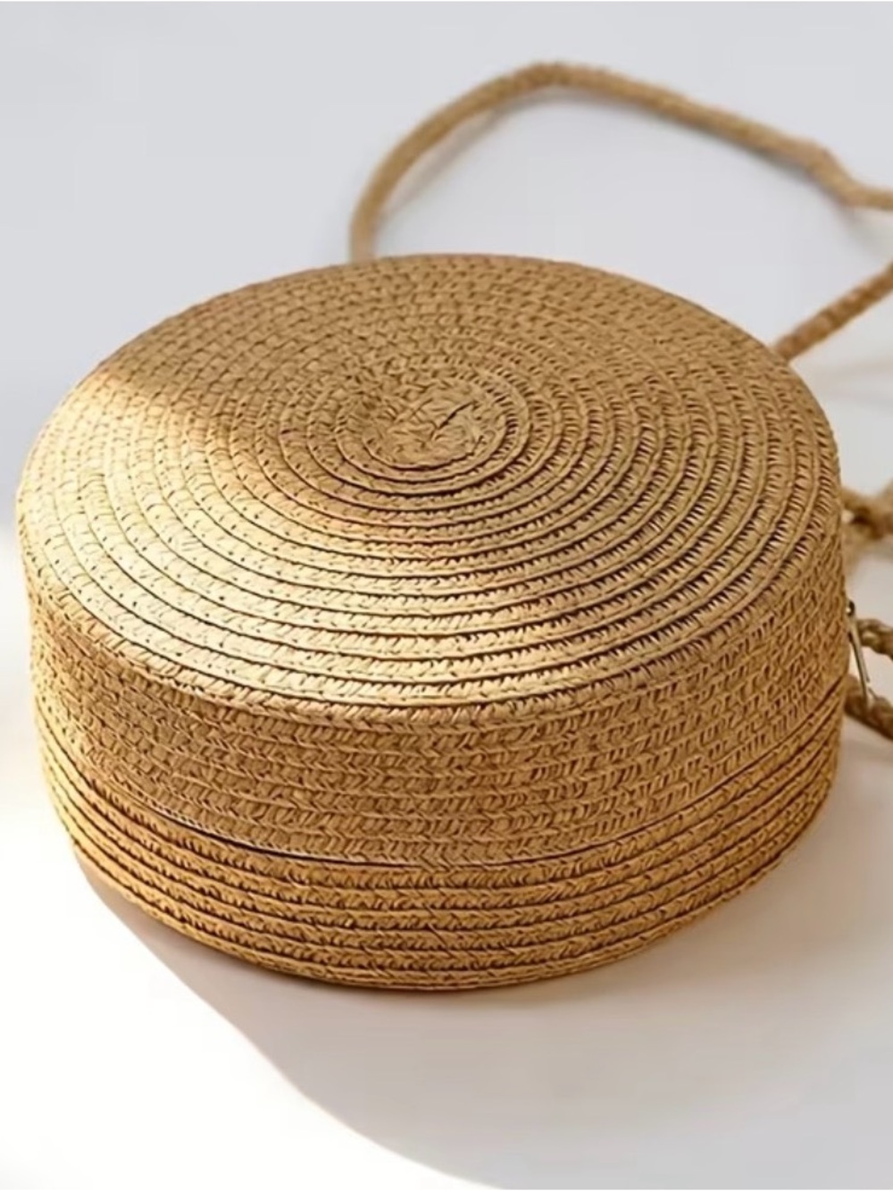 Woven Round Straw Crossbody Bag - Natural Tan